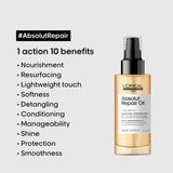 L'oreal Professionnel Paris Absolut Repair Hair Oil For Dry & Damaged Hair, 90ml 10-in-1 Multi-benefit Leave-in Hair Oil With Wheat Germ Oil
