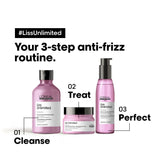 L'Oreal Liss Unlimited Shampoo 300ml, Hair Mask 250g & Hair Serum 125ml, Serie Expert, For Intense Smoothing and Frizz-Free Hair