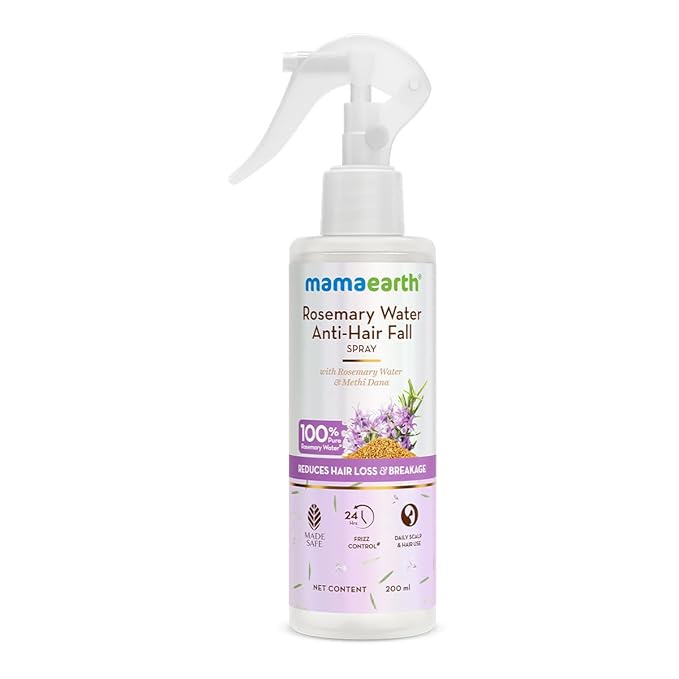 Mamaearth Rosemary Water Anti-Hair Fall Spray with 100% Pure Rosemary Water & Methi Dana | For Hair Growth | Stronger & Denser Hair | 24-H Frizz Control | Folligen ANALupe, Fision Aquashield | Shiny & Smooth Hair | 200 ml