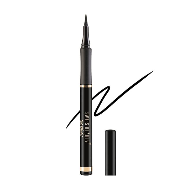 SWISS BEAUTY Waterproof And Long Wearing Bold Felt Tip Pen Glossy Eyeliner | Smudge Proof Eye Makeup | Quick Drying | Jet Black 1.2ml