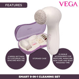 VEGA Smart 9-in-1 Head To Toe Cleaning Set For Pedicure, Manicure And Skin &amp; Body Massager, (VHCK-01), White