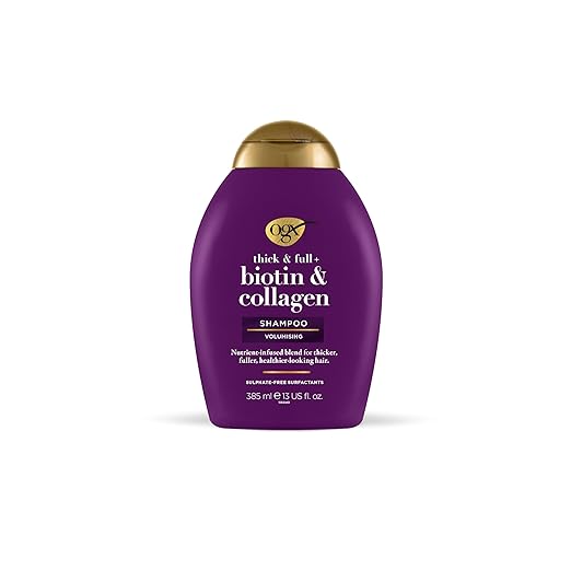 OGX Thick & Full + Biotin & Collagen Volumizing Shampoo for Thin Hair, Thickening Shampoo with Vitamin B7 & Hydrolyzed Wheat Protein, Paraben-Free, Sulfate-Free Surfactants, 385ml