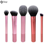 Real Techniques Face Essentials For Blush + Highlighter + Powdre + Nose Shadow + Contour 5 Brush Set