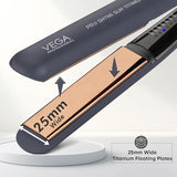 VEGA PROFESSIONAL Pro-Shine Slim Titanium Hair Straightener with 25mm Wide Rose Gold Titanium Floating Plates for Salon, Blue, (VPPHS-13)