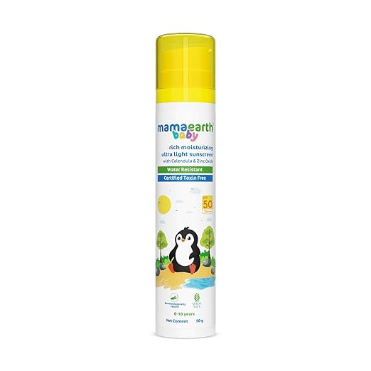 Mamaearth Baby Rich Moisturizing Ultra Light Sunscreen-50g SPF 50 & PA++++|Water Resistant|Lightweight & Moisturizing|Suits all Skin Type|Safe For Babies|Dermatological Tested|Hydrating Sun Protection