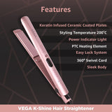 Vega K Shine Hair Straightener Keratin Infused Plates VHSH-28