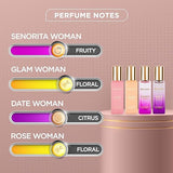 Bella Vita Luxury Woman Eau De Parfum Gift Set 4x20 ml for Women with Date, Senorita, Glam, Rose Perfume|Floral, Fruity Long Lasting EDP Fragrance Scent