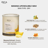 Rica Banana Liposoluble Wax for Dry skin with Glyceryl Rosinate, Natural Beeswax and Zinc Oxide - 800ml