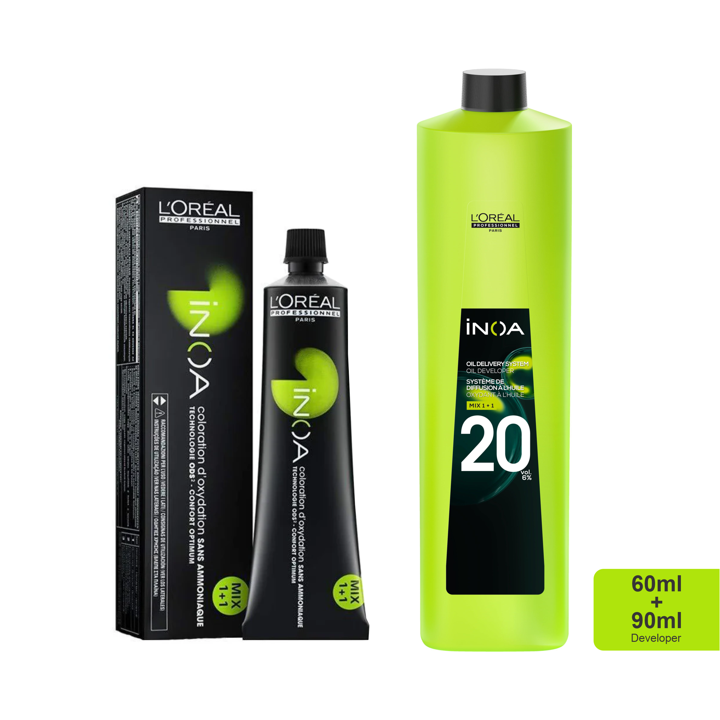 Loreal Inoa Ammonia Free Hair Color 60G 4.0 Brown + 20Vol 6% Developer ...