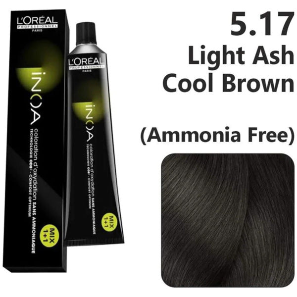 Loreal Inoa Ammonia Free Hair Color 60G 5.17 Light Ash Cool Brown + De ...