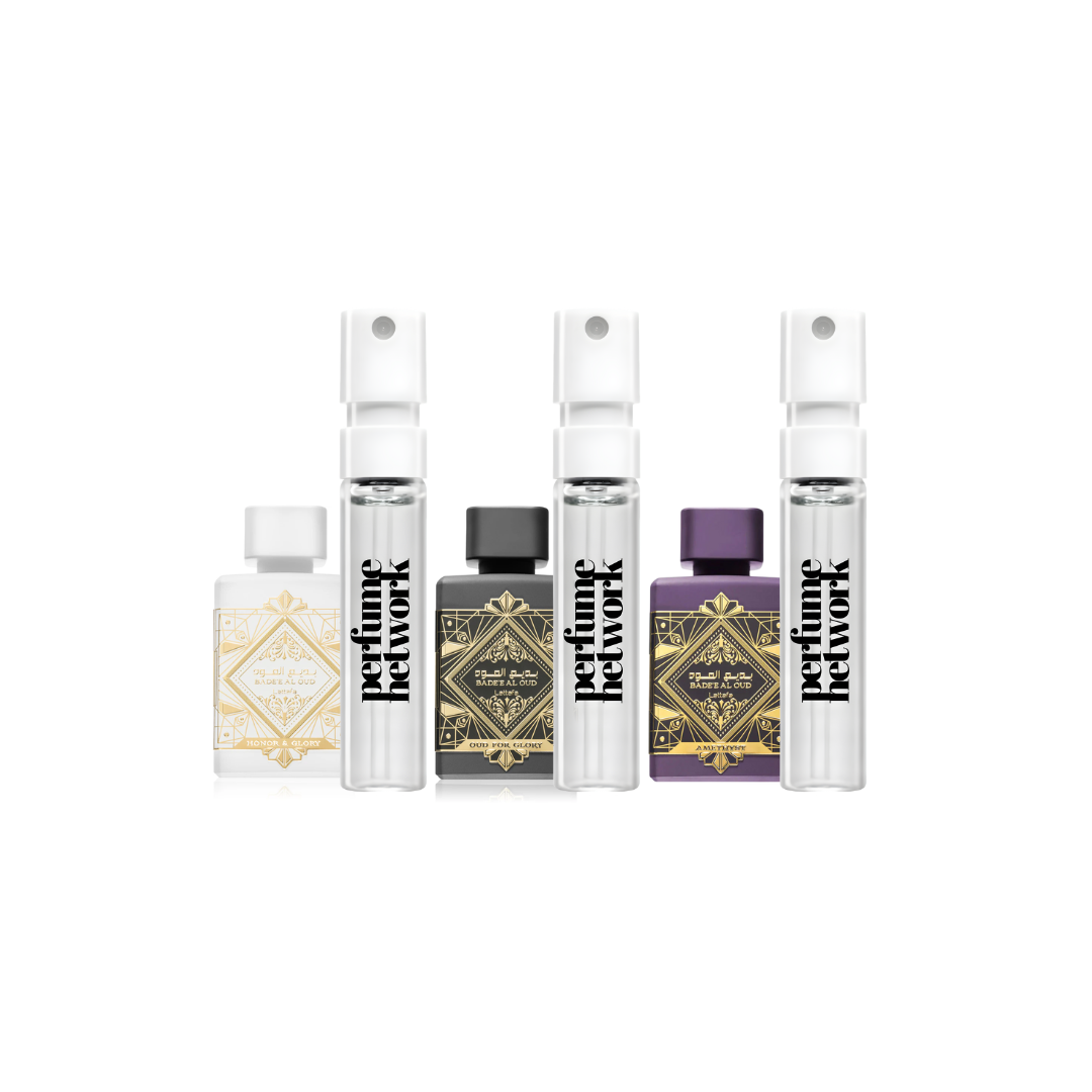 Lattafa Badee Sampling Set ( Oud for Glory, Amythest, Honor & Glory) 3 x 1ml
