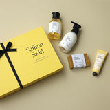 Brillare Saffron Swirl Saffron Body Wash, Body Lotion ,Soap & Hand Creme Gift Box (Pack of 4)